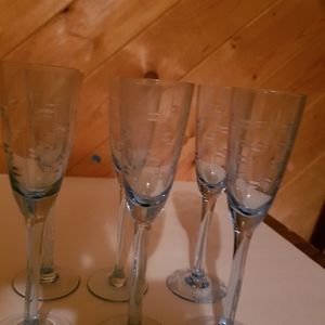 Etched light blue iced wine glasses